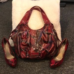 Nine West Snake skin red purse and shoes together